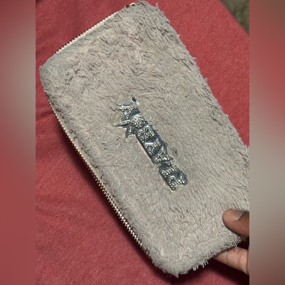 PLAYBOY baby pink  Faux Fur Clutch with Silver Logo